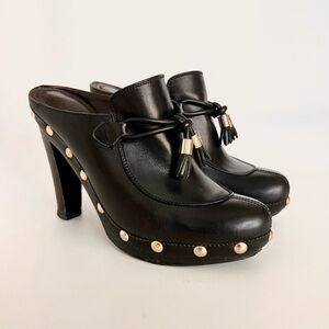Yves Saint Laurent Black Leather Studded Clog Heels EU 38 US 8 | Tom Ford Era